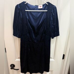 Buddy Love Dark Blue Velvet Dress with Pink Label Detail